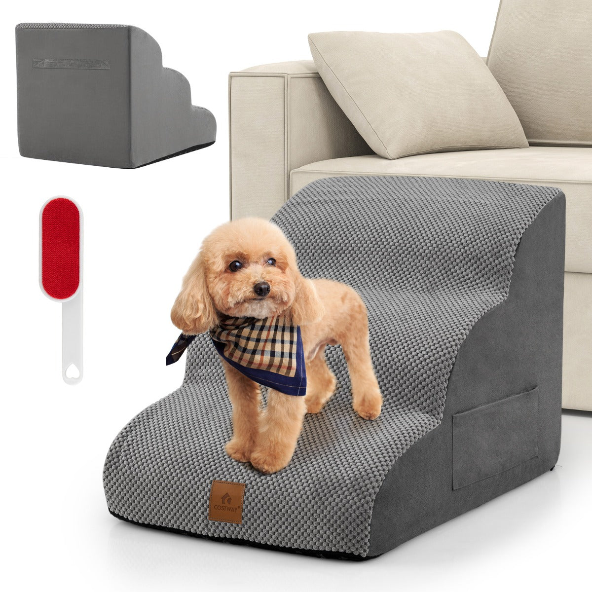 Scale antiscivolo con superficie a pendenza dolce altezza 40cm, Rampa per cani in schiuma a 3 livelli stabili Grigio-Giochi e accessori per cani