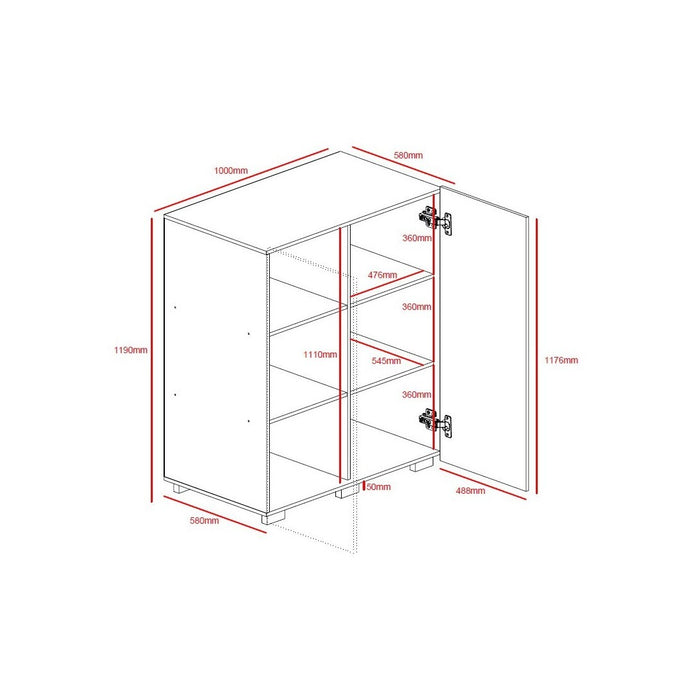 Mobile a doppie porte TINY – 100x120 cm – Colore bianco – Design moderno