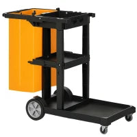 Carrello Pulizie a 3 Ripiani con Ganci e Sacco da 100L, 121x50.5x96.5 cm, Nero Giallo e Grigio