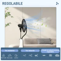 Ventilatore Nebulizzatore con Serbatoio 3L, 3 Modalità e 3 Velocità, 44.5x38.5x120 cm, Bianco e Nero