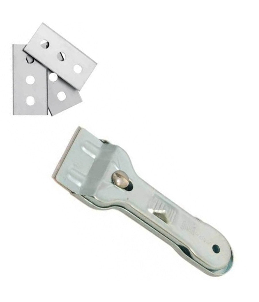 Raschietto In Metallo + Lame Taglierino Professionale Cutter Leviga Per Vernice         