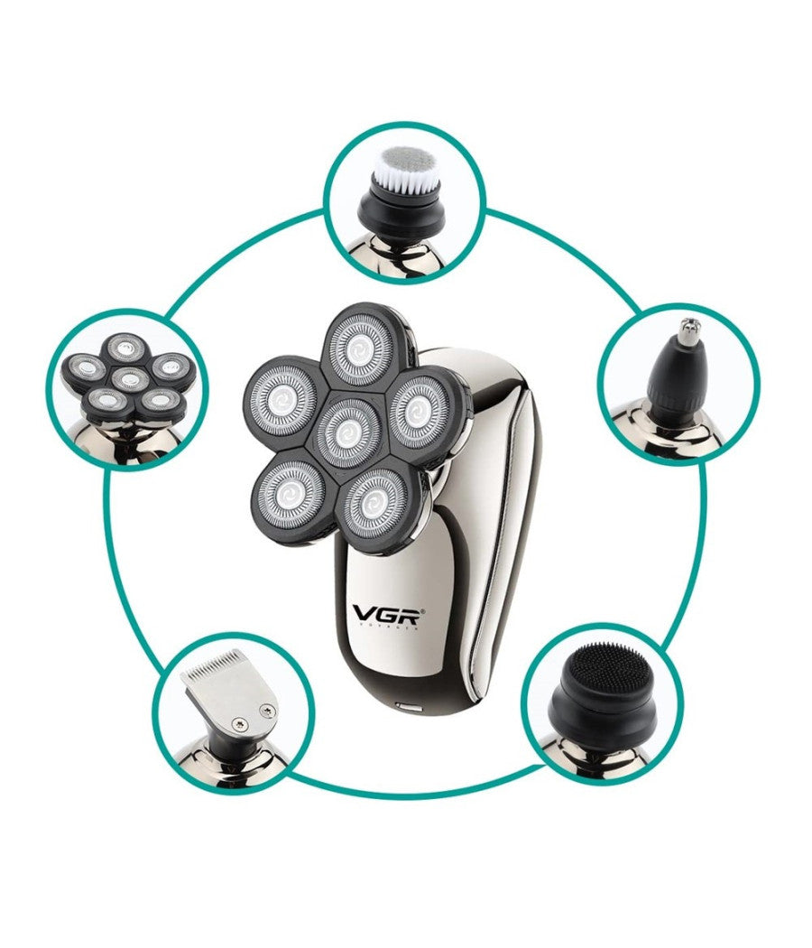 Rasoio 5in1 Led Elettrico Cordless Usb Ricaricabile Ipx6 Impermeabile Vgr V-320         