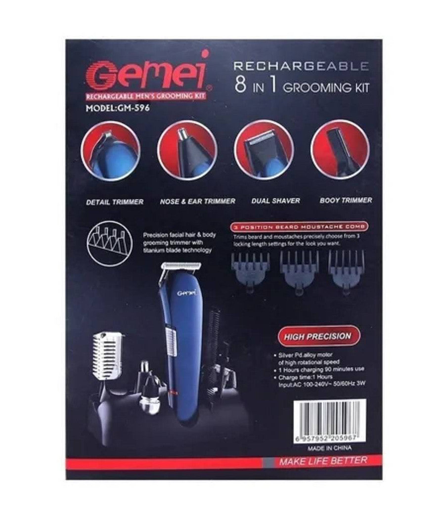 Rasoio 8in1 Gm596 Batteria Ricaricabile Trimmer Kit Cura Uomo Tagliacapelli Barba         