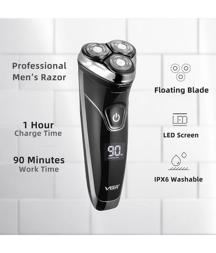 Rasoio A Triple Testine Rotanti Trimmer Barba Cordless Impermeabile Display V318         