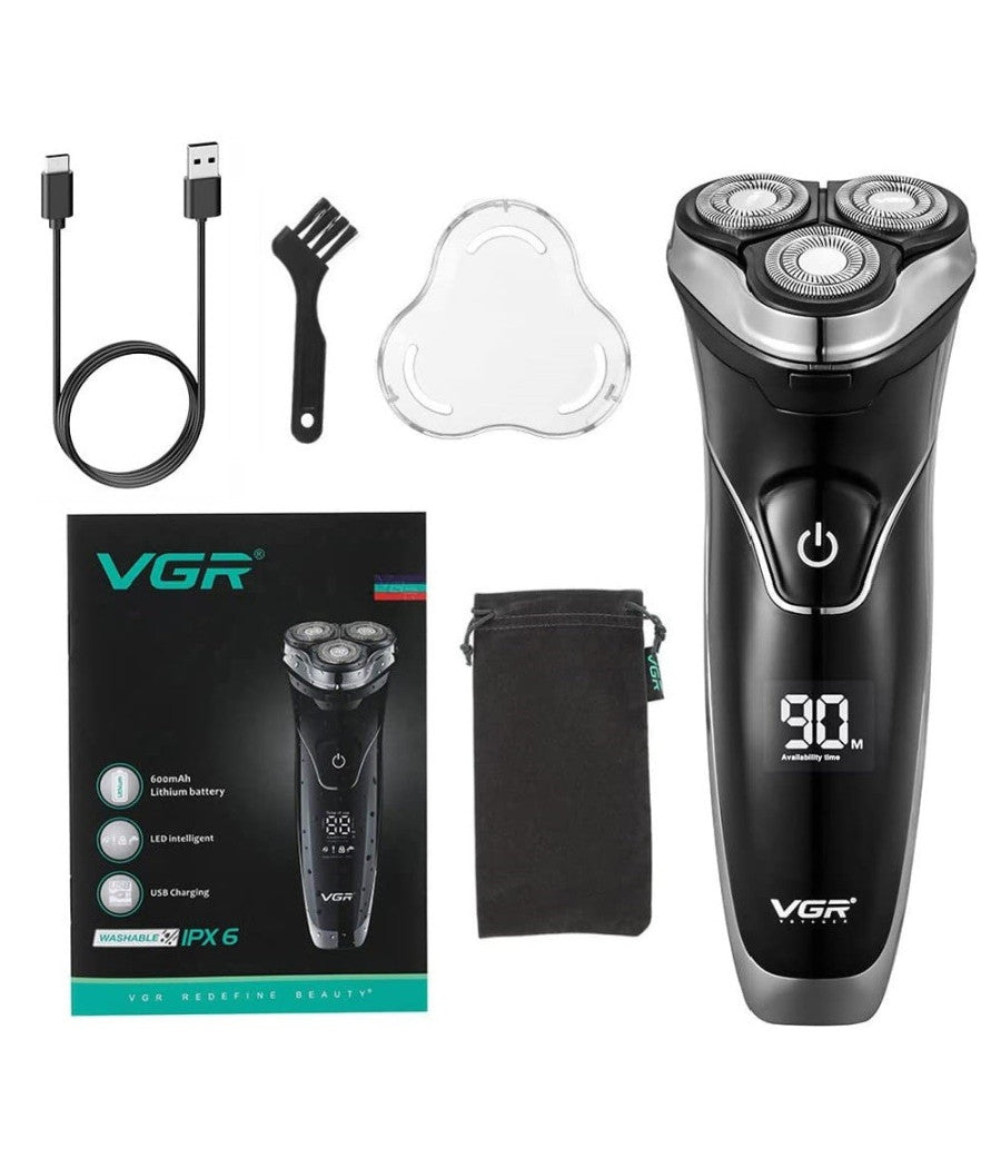 Rasoio A Triple Testine Rotanti Trimmer Barba Cordless Impermeabile Display V318         