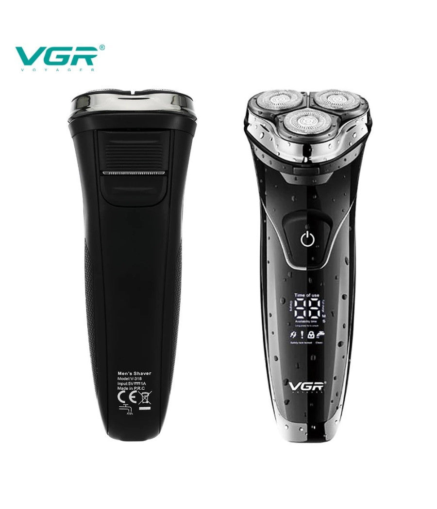 Rasoio A Triple Testine Rotanti Trimmer Barba Cordless Impermeabile Display V318         