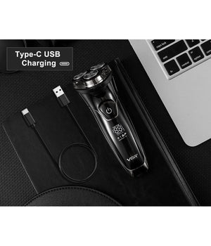 Rasoio A Triple Testine Rotanti Trimmer Barba Cordless Impermeabile Display V318         