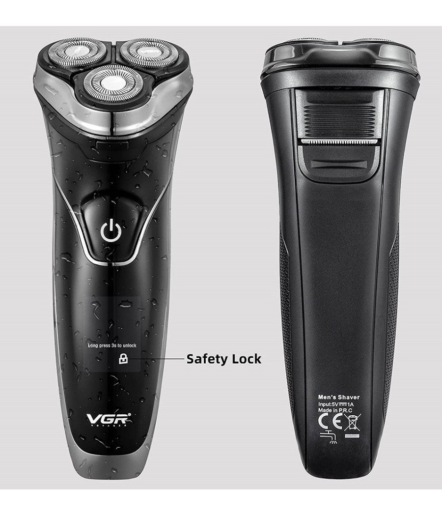Rasoio A Triple Testine Rotanti Trimmer Barba Cordless Impermeabile Display V318         