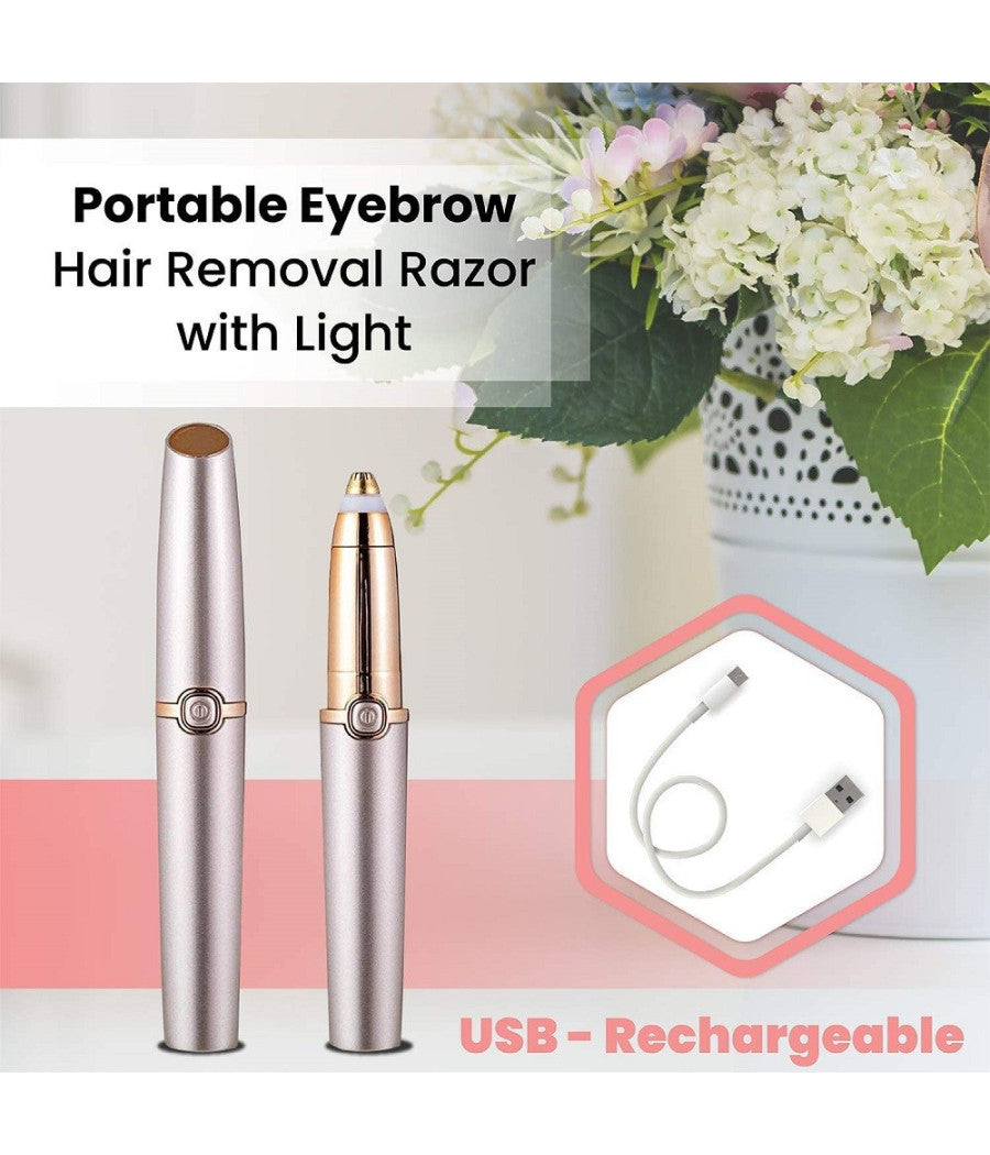 Rasoio Depilazione Rimozione Regolatore Indolore Sopracciglia Con Luce A Batteria         