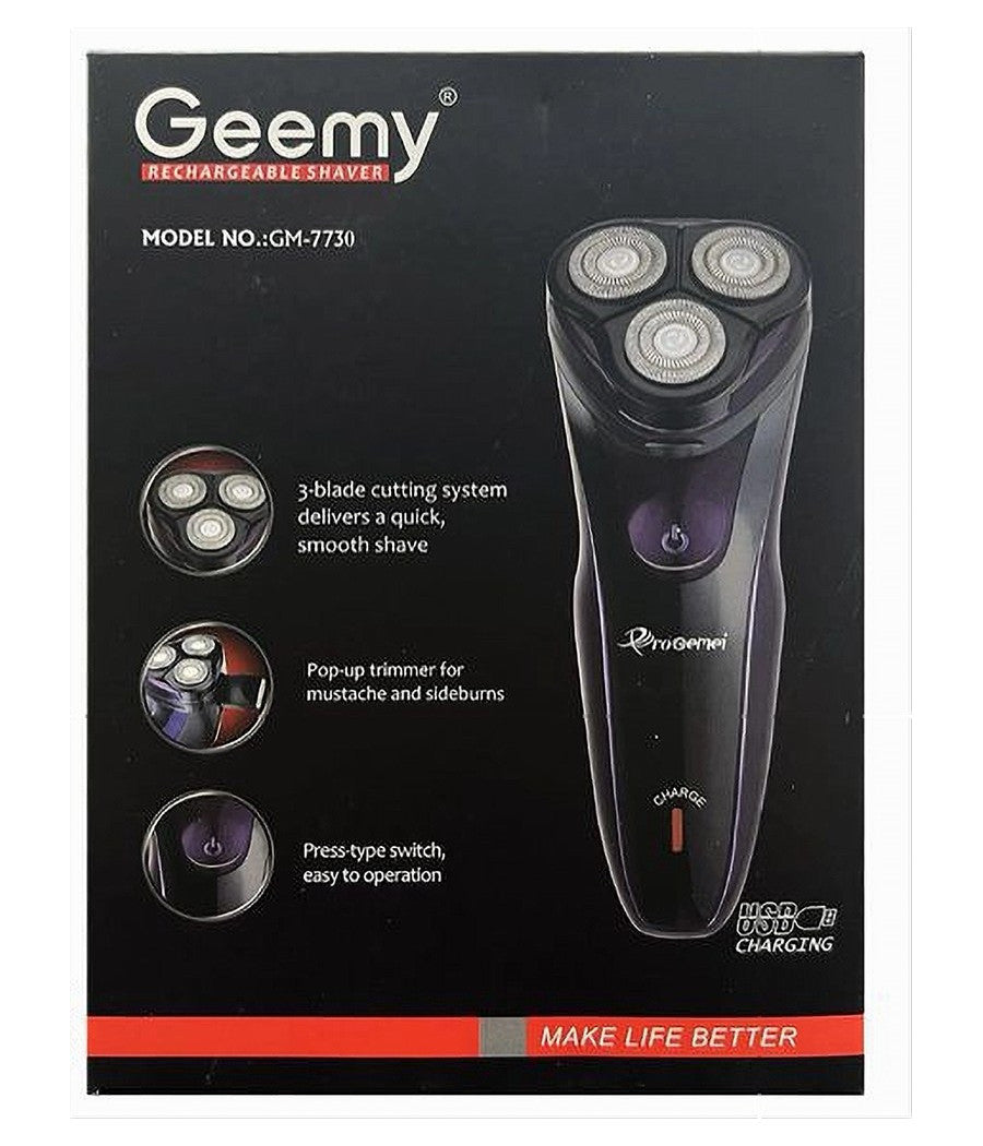 Rasoio Elettrico 3 Teste Rotativo A Batteria Ricaricabile Senza Fili Uomo Gm-7730         