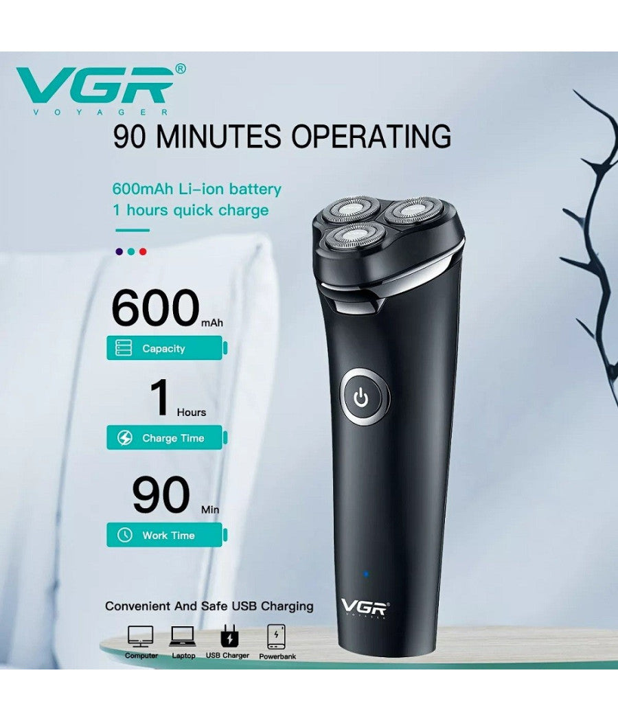 Rasoio Elettrico Barba Trimmer Rotante Tripla Lama Impermeabile Carica Usb V-319         