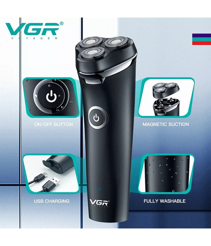 Rasoio Elettrico Barba Trimmer Rotante Tripla Lama Impermeabile Carica Usb V-319         