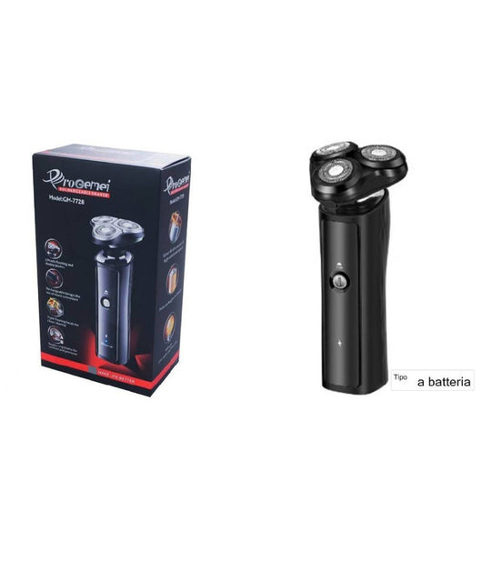 Rasoio Elettrico Gm7728 A Batteria 3 Testine Professionale Barba Capelli Cordless         
