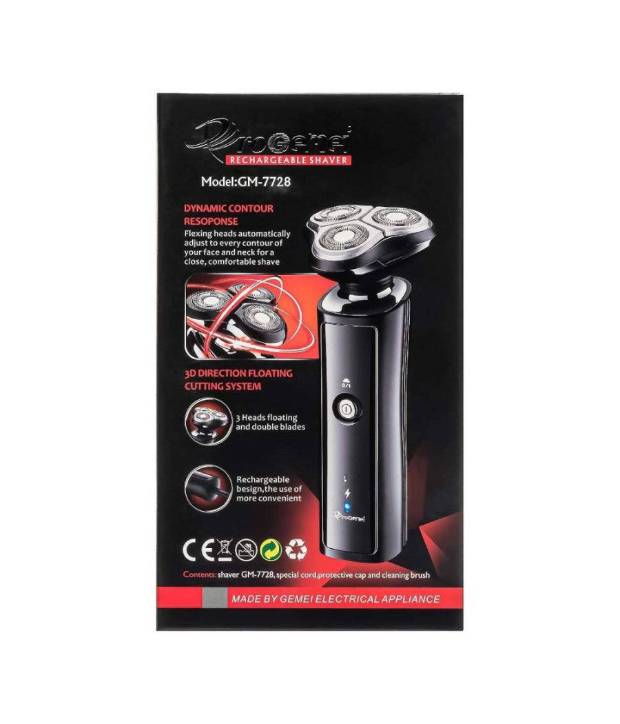 Rasoio Elettrico Gm7728 A Batteria 3 Testine Professionale Barba Capelli Cordless         