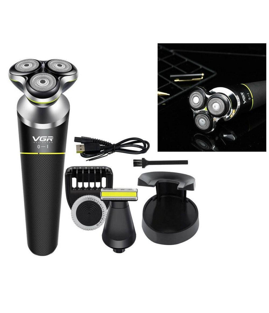 Rasoio Elettrico Per Barba E Capelli Senza Fili Impermeabile 3 Testine Vgr V-308         