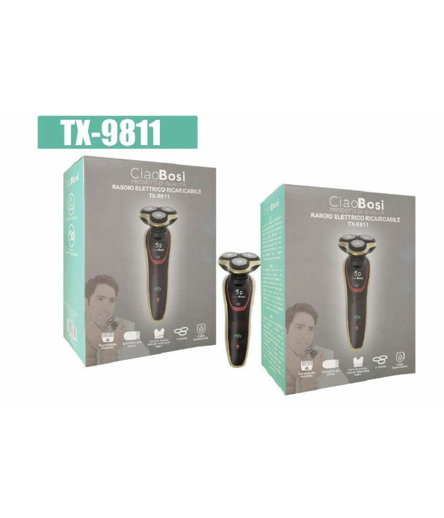 Rasoio Elettrico Ricaricabile 3 Testine 5d Barba Uomo Impermeabile 3watt Tx-9811         