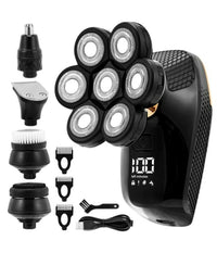 Rasoio Elettrico Ricaricabile 5 In 1 7 Testine Rotanti Barba Testa Naso Tx-8267         