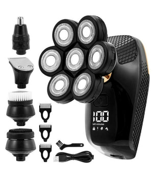 Rasoio Elettrico Ricaricabile 5 In 1 7 Testine Rotanti Barba Testa Naso Tx-8267         