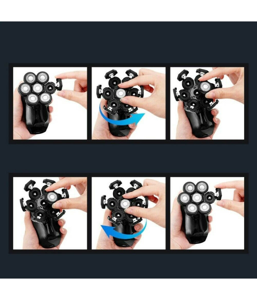 Rasoio Elettrico Ricaricabile 5 In 1 7 Testine Rotanti Barba Testa Naso Tx-8267         