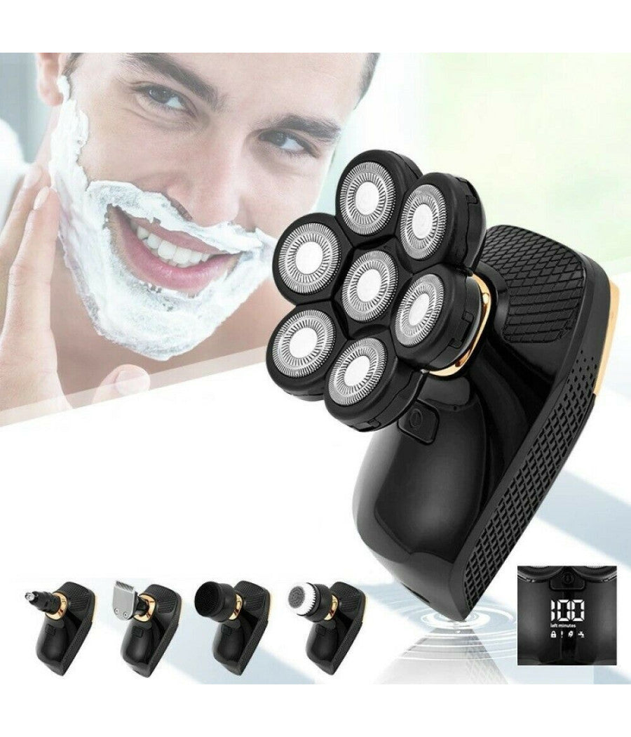 Rasoio Elettrico Ricaricabile 5 In 1 7 Testine Rotanti Barba Testa Naso Tx-8267         