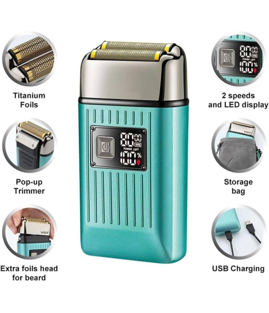 Rasoio Elettrico Uomo Per Barba Capelli Corpo Doppia Testina Indipendente Vgr357         
