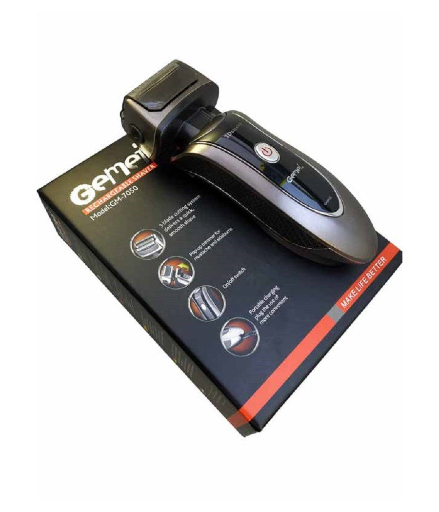 Rasoio Elettrico Uomo Taglia Barba Ricaricabile A Batteria Impermeabile Gm-7050         