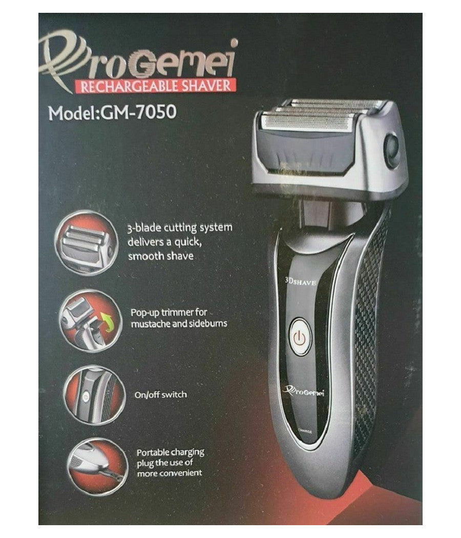 Rasoio Elettrico Uomo Taglia Barba Ricaricabile A Batteria Impermeabile Gm-7050         