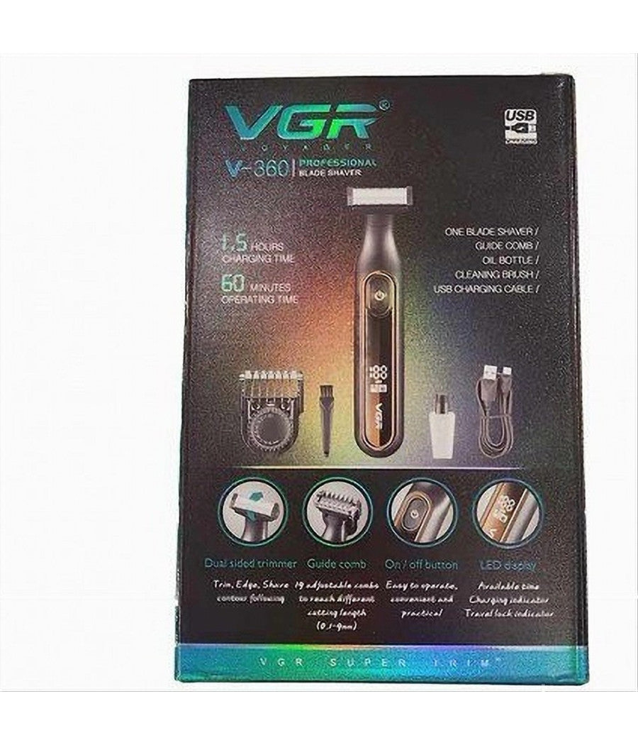 Rasoio Professionale A Lama Rifinitore Regola Capelli Barba Uomo Display Led V-360         