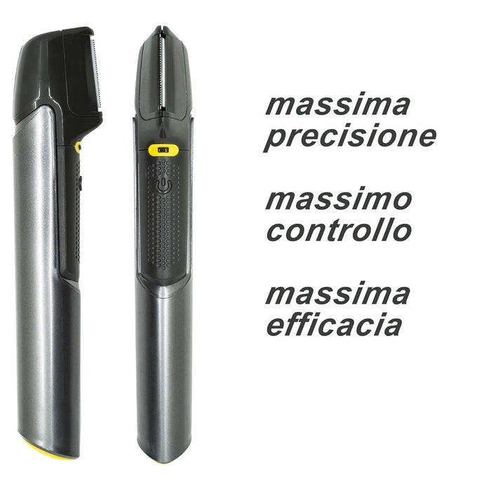 Trade Shop - Rasoio Professionale Elettrico Trim-max Senza Fili Luce Led Kit 5 Testine Barba Capelli         