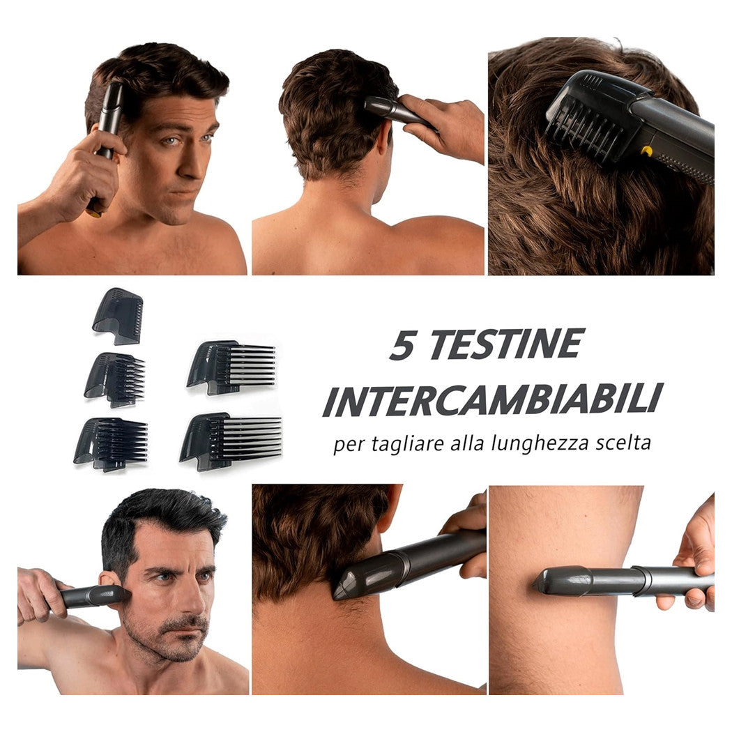 Trade Shop - Rasoio Professionale Elettrico Trim-max Senza Fili Luce Led Kit 5 Testine Barba Capelli         