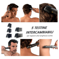 Trade Shop - Rasoio Professionale Elettrico Trim-max Senza Fili Luce Led Kit 5 Testine Barba Capelli         