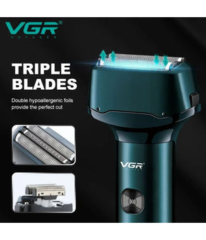 Rasoio Professionale Elettrico Tripla Lama Led Display Usb Carica Pop-up Ipx5 V-371         