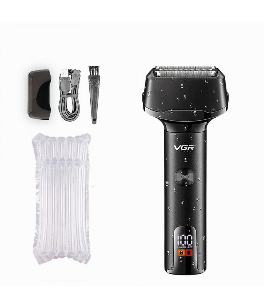 Rasoio Professionale Elettrico Tripla Lama Led Display Usb Carica Pop-up Ipx5 V-371         