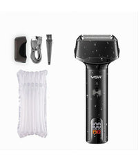 Rasoio Professionale Elettrico Tripla Lama Led Display Usb Carica Pop-up Ipx5 V-371         