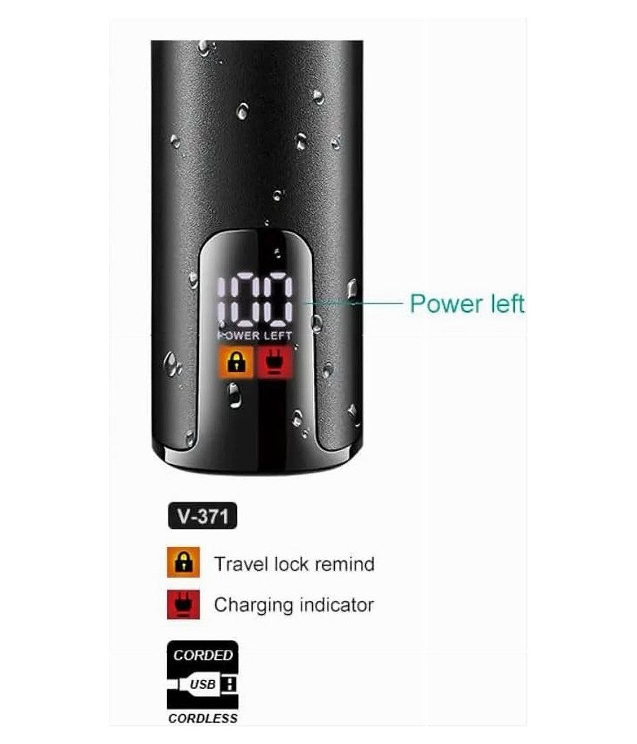 Rasoio Professionale Elettrico Tripla Lama Led Display Usb Carica Pop-up Ipx5 V-371         