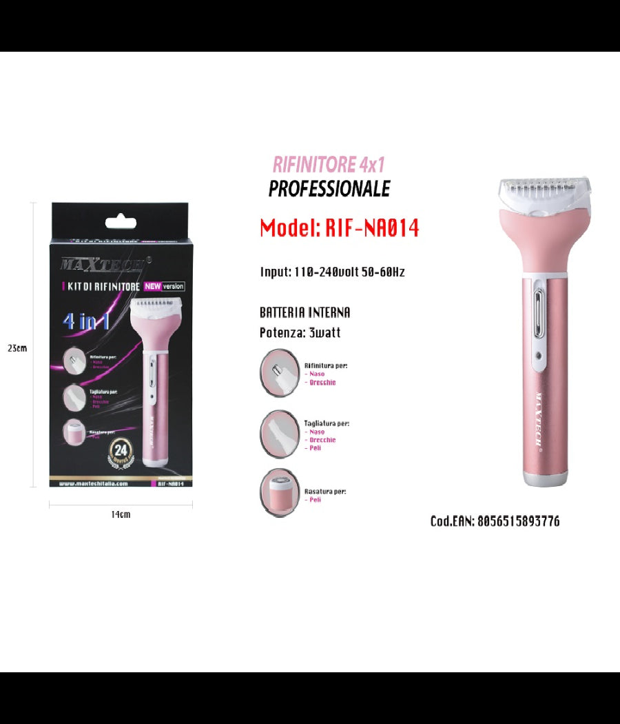 Rasoio Rifinitore Precisione Per Peli Naso Orecchie Sopracciglia 4x1 Rif-na014         