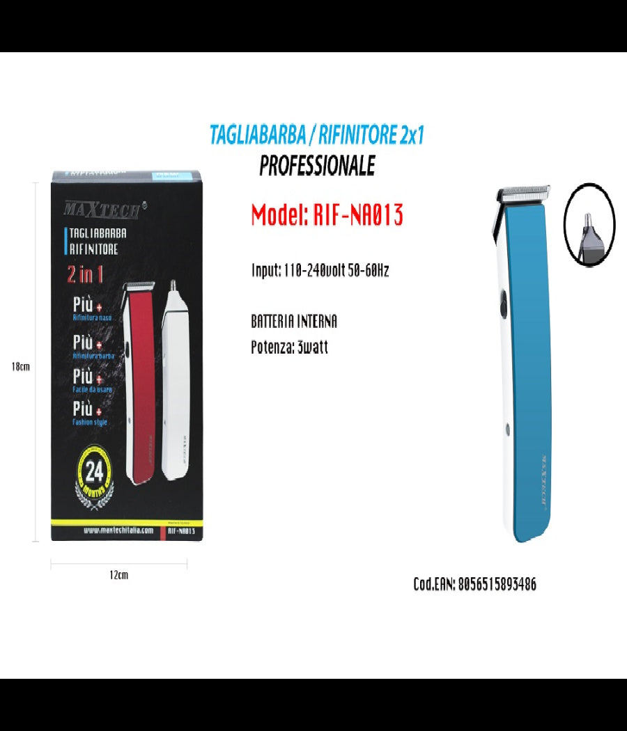 Rasoio Rifinitore Tagliabarba 2x1 Professionale Di Precisione Per Peli Naso Barba Rif-na013         