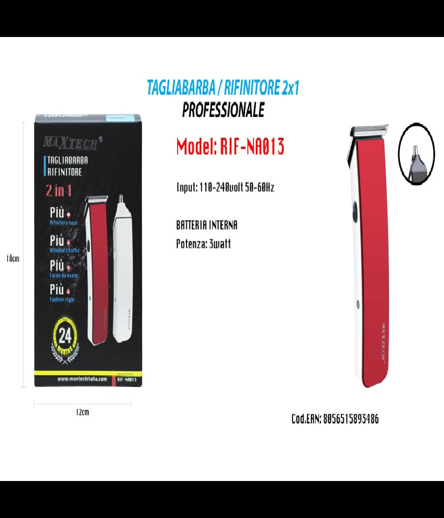 Rasoio Rifinitore Tagliabarba 2x1 Professionale Di Precisione Per Peli Naso Barba Rif-na013         