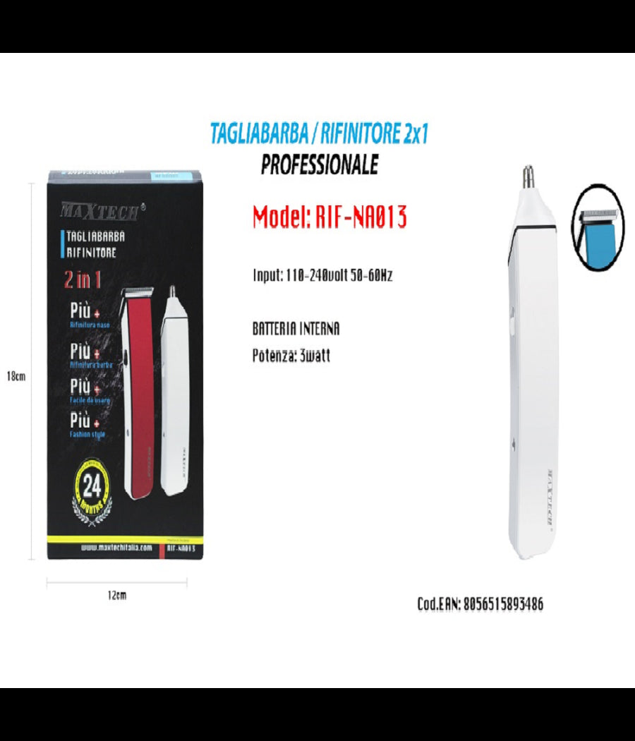 Rasoio Rifinitore Tagliabarba 2x1 Professionale Di Precisione Per Peli Naso Barba Rif-na013         