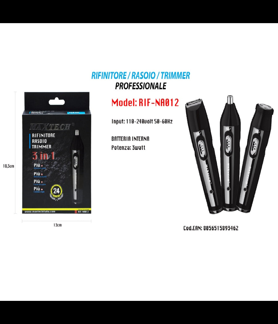 Rasoio Rifinitore Trimmer Per Peli Naso Orecchie Sopracciglia 3x1 Rif-na012         