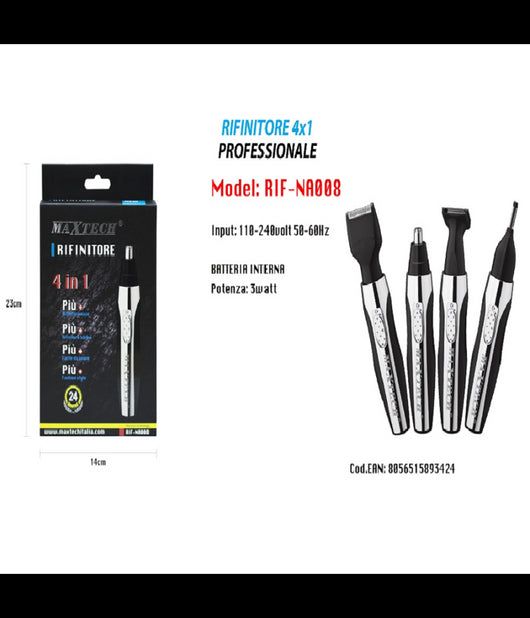 Rasoio Rifinitore Trimmer Per Peli Naso Orecchie Sopracciglia 4x1 Uomo Rif-na008         