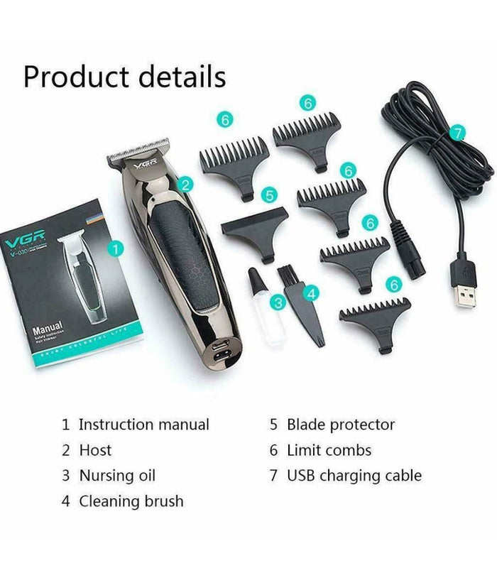 Rasoio Taglia Capelli Elettrico Regola Barba Ricaricabile Usb 5 Pettini V-030         
