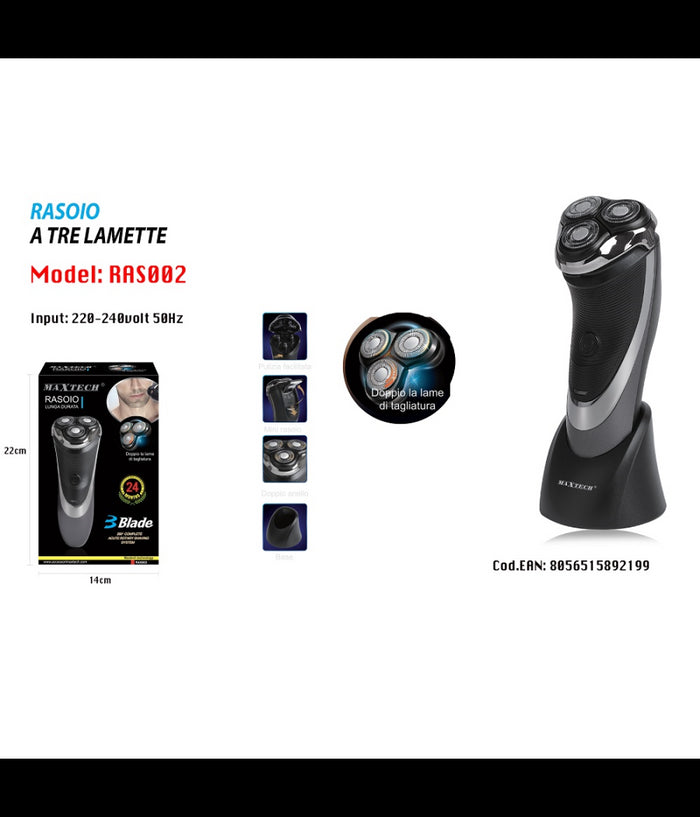 Rasoio Uomo Maxtech Velocità  Di Taglio Con Mini Rasoio E Interruttore Ras002         