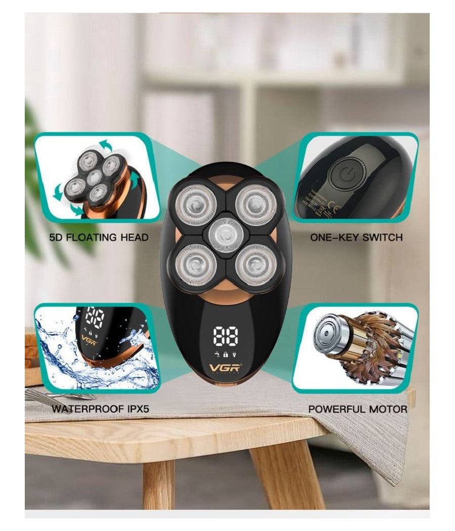 Rasoio V-316 5in1 Elettrico Regolabarba A Batteria Con Display Lcd Led Senza Fili         