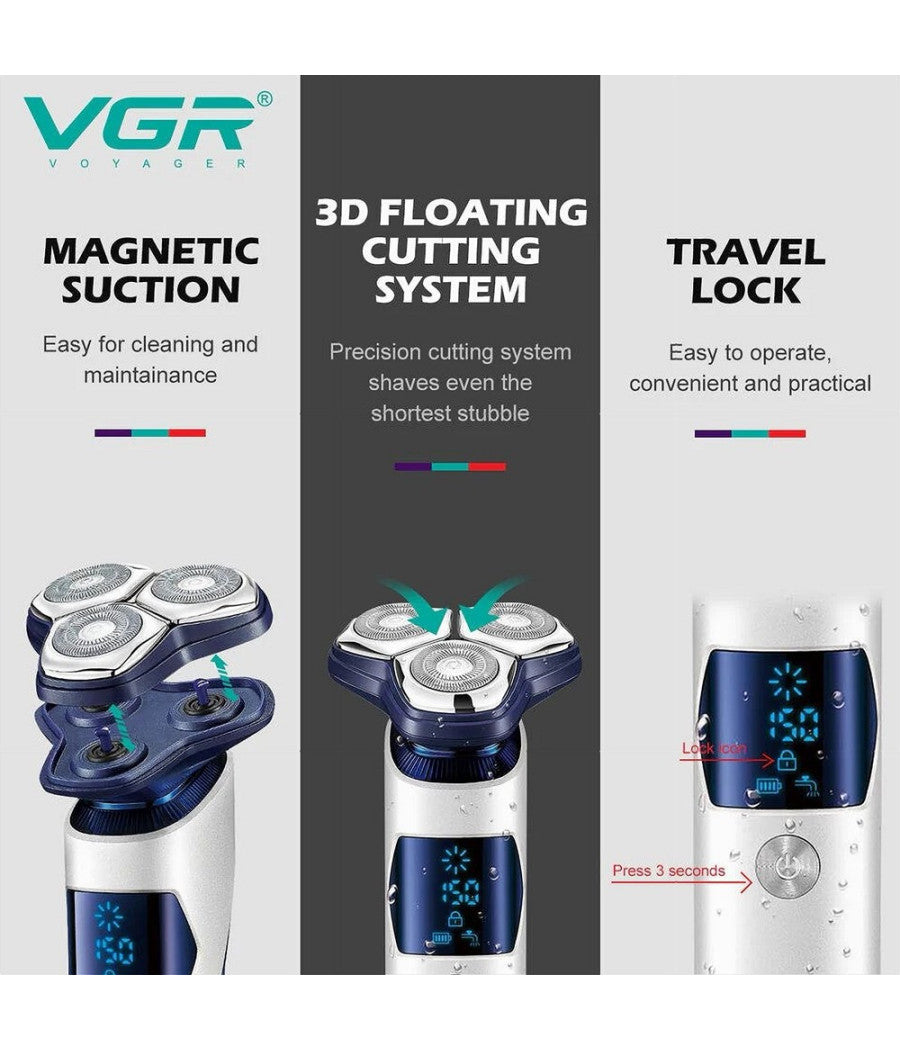 Rasoio Vgr V-328 Elettrico Uomo Barba Ricaricabile Viso Lama 3d Galleggiante Ipx7         