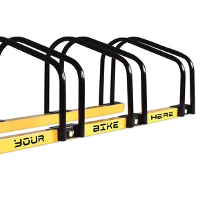 Rastrelliera Cavalletto Fermabici Modulare 5 in 1 in Acciaio Antiruggine con meccanismo di fissaggio al suolo ideale per parcheggiare fino a 5 biciclette in parco, strade private o garage.