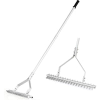 Rastrello da giardino da 178 cm con manico iungo, Rastrello alluminio da 50 cm con 19 denti curvi per pulire erba morta-Attrezzi da giardino