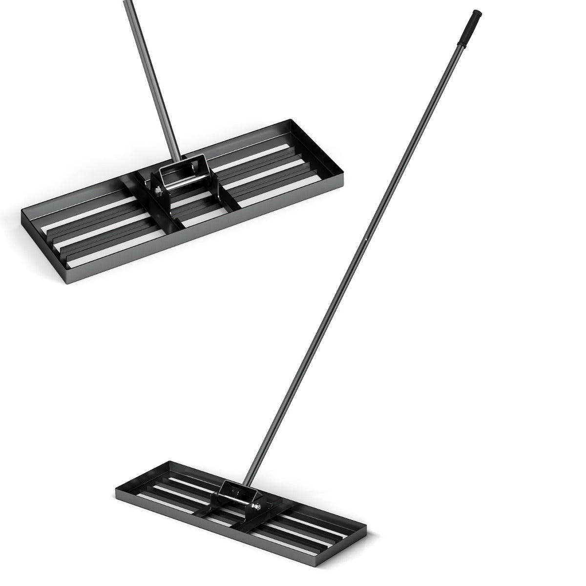 Rastrello livellatore per prato cortile, Livellatore giardino con impugnatura ergonomica e piastra 75 x 25 cm Nero-Attrezzi da giardino