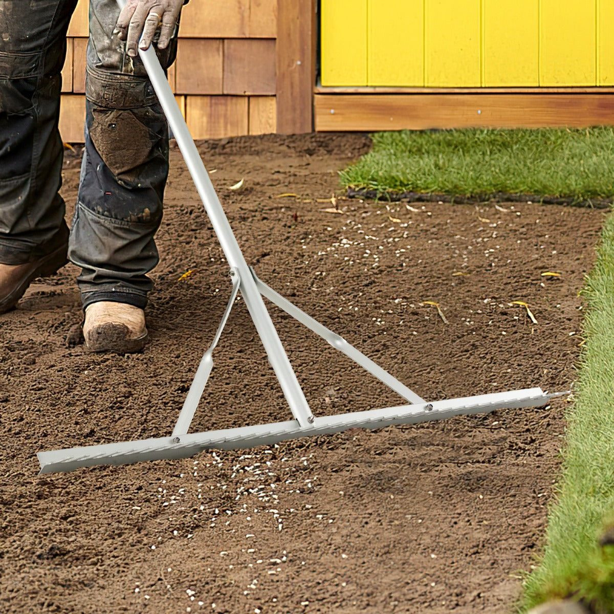 Rastrello per paesaggio in alluminio resistente con testa del rastrello larga 91cm 36 denti, Rastrello da giardino-Attrezzi da giardino