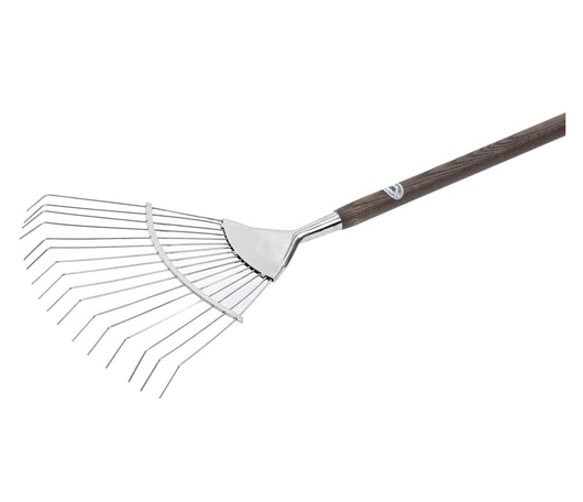Rastrello raccogli foglie in acciaio inox con manico in frassino massiccio